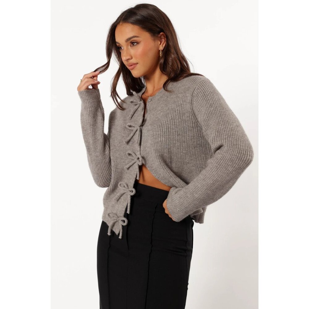 Petal & Pup Wilde Bow Front Knit Cardigan in Grey